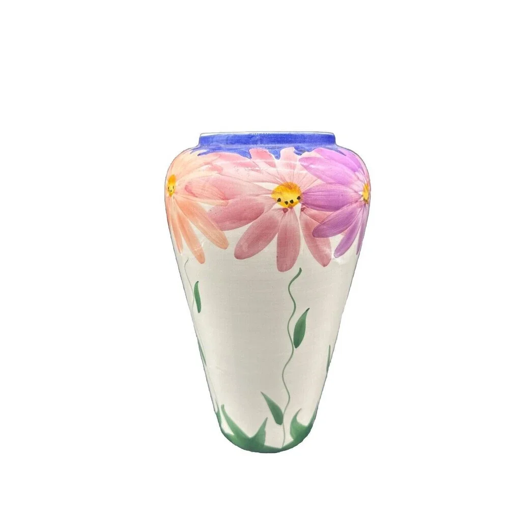 Pier‎ 1 Ceramic FLORAL Vase Made In Portugal White Pink Purple Yellow 11.5”
